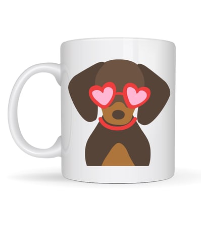 Sevimli Dachshund (Sosis Köpek) Desenli Porselen Kupa Model 47 – Kalpli Gözlüklü Köpek Figürlü, Hediye Kupası