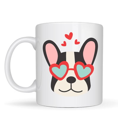French Bulldog Desenli Kalpli Gözlüklü Porselen Kupa Model 50 – Sevimli Köpek Tasarımlı Kahve Kupası