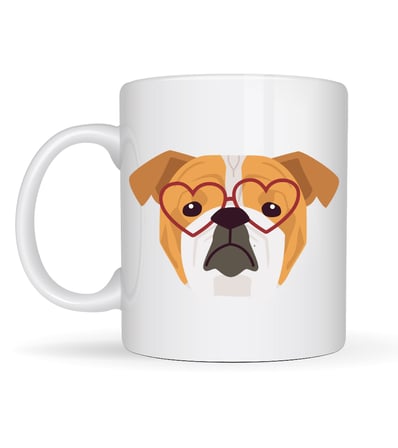 Kalpli Gözlüklü İngiliz Bulldog Tasarımlı Porselen Kupa Model 52 – Sevimli Köpek Desenli Kahve & Çay Kupası