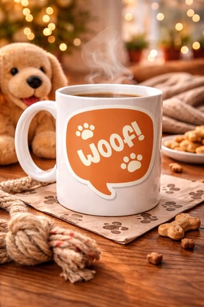 Woof! Köpek Temalı Porselen Kupa Model 54 – Sevimli Patili Tasarım, Kahve & Çay Kupası, Hayvanseverlere Özel Hediye