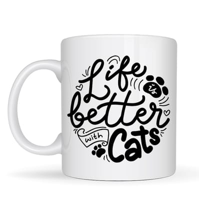 Life is Better With Cats – Kedi Severlere Özel Porselen Kupa MODEL 59 Sevimli Tasarım Hediyelik Kahve Kupası