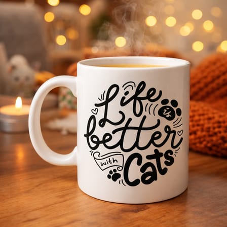 Life is Better With Cats – Kedi Severlere Özel Porselen Kupa MODEL 59 Sevimli Tasarım Hediyelik Kahve Kupası