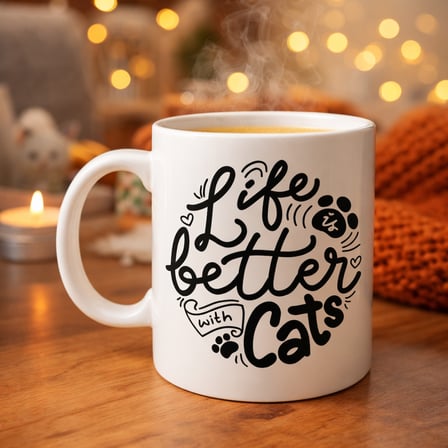 Life is Better With Cats – Kedi Severlere Özel Porselen Kupa MODEL 59 Sevimli Tasarım Hediyelik Kahve Kupası