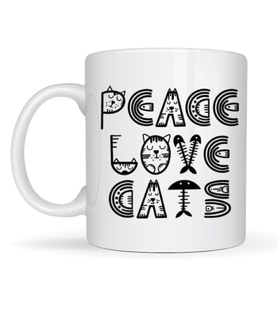 Peace Love Cats – Sevimli Kedi Desenli Porselen Kupa MODEL 60 Kahve & Çay Kupası