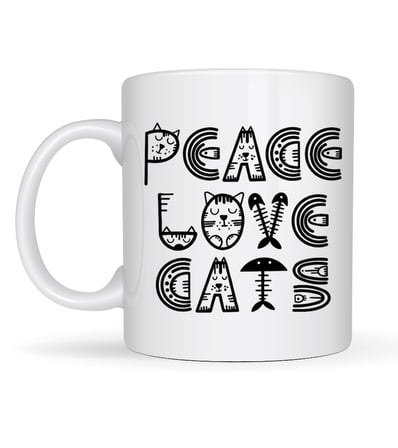 Peace Love Cats – Sevimli Kedi Desenli Porselen Kupa MODEL 60 Kahve & Çay Kupası