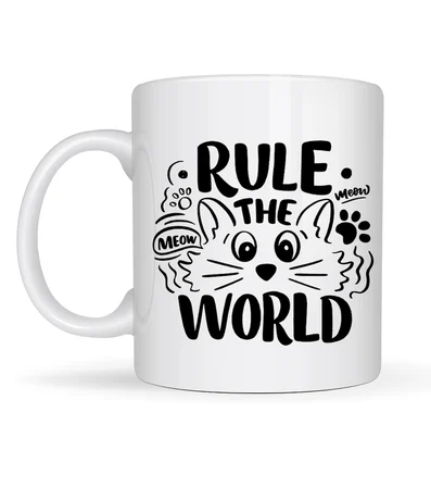 Rule The World Kedi Desenli Porselen Kupa MODEL 61 Sevimli Kedi Figürlü Kahve Kupası