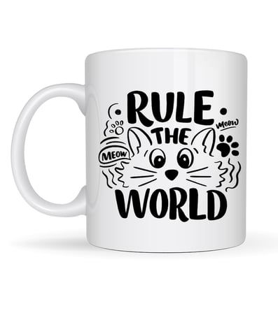 Rule The World Kedi Desenli Porselen Kupa MODEL 61 Sevimli Kedi Figürlü Kahve Kupası