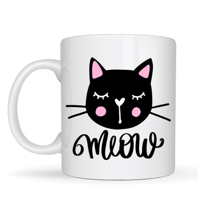 Sevimli Kedi Desenli Porselen Kupa MODEL 63 – “Meow” Yazılı Kahve & Çay Keyfi İçin Tatlı Tasarım