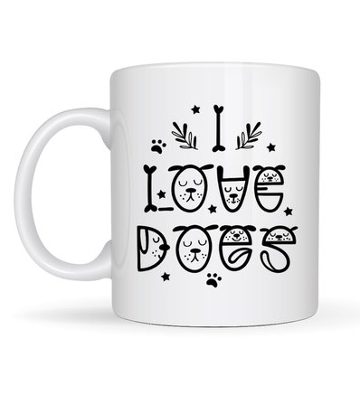 I Love Dogs Tasarımlı Porselen Kupa MODEL 64 – Sevimli Köpek Figürlü, Kahve & Çay Kupası