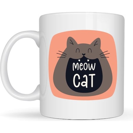 Meow Cat – Sevimli Kedi Tasarımlı Porselen Kupa MODEL 66 Eğlenceli Kahve & Çay Kupası Hediyelik