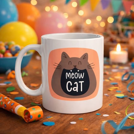 Meow Cat – Sevimli Kedi Tasarımlı Porselen Kupa MODEL 66 Eğlenceli Kahve & Çay Kupası Hediyelik