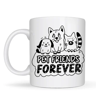 Pet Friends Forever Porselen Kupa MODEL 69 – Kedi & Köpek Figürlü Sevimli Tasarım, Hayvan Severlere Özel Kahve ve Çay Kupası