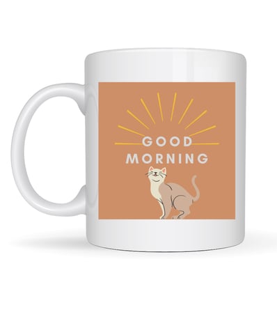 Good Morning Kedi Desenli Porselen Kupa MODEL 72 – Sevimli Kedi Figürlü, Kahve & Çay Kupası, Hediyelik Porselen Bardak
