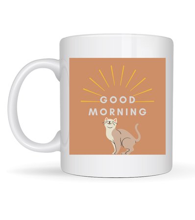 Good Morning Kedi Desenli Porselen Kupa MODEL 72 – Sevimli Kedi Figürlü, Kahve & Çay Kupası, Hediyelik Porselen Bardak