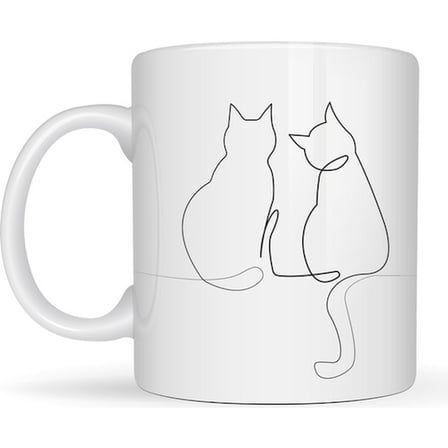 Minimal Çizim İki Kedi Desenli Porselen Kupa MODEL 77 – Sevgi Temalı Şık Tasarım, Kahve & Çay Kupası
