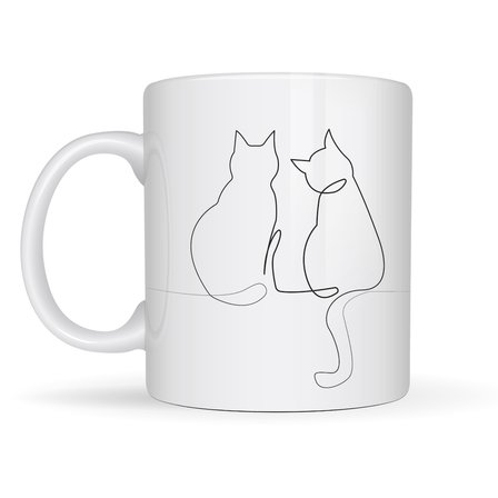 Minimal Çizim İki Kedi Desenli Porselen Kupa MODEL 77 – Sevgi Temalı Şık Tasarım, Kahve & Çay Kupası