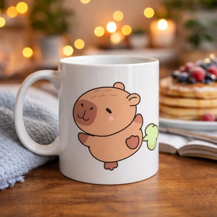 Sevimli Kapibara Desenli Porselen Kupa MODEL 96 CAPYBARA – Neşeli Tasarım, Kahve & Çay Kupası, Hediyelik Porselen Bardak