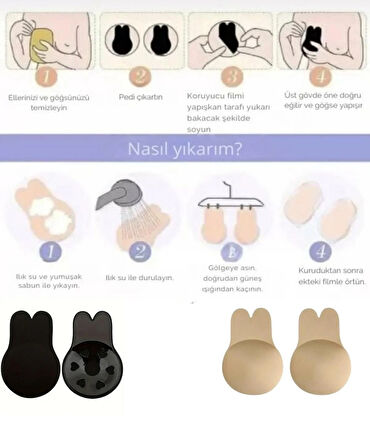 2 ADET MEME UCU KAPATICI, GİZLEYİCİ GÖĞÜS UCU YAPIŞKANLI PED BEJ-SİYAH