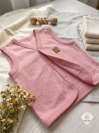 Gökçe Baby Organik Pamuklu Çıtçıtlı Bebek Yeleği – Kolsuz, Yumuşak ve Nefes Alan Bebek Yeleği | Pembe