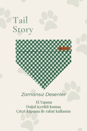 Kedi-Köpek Fuları, Hafif Kumaş, El Yapımı, Tüm Irklar İçin İdeal, Yeşil Pötikareli Kedi/Köpek Fuları