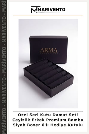 Özel Seri Kutu Damat Seti Çeyizlik Erkek Premium Bambu Siyah Boxer 6'lı Hediye Kutulu