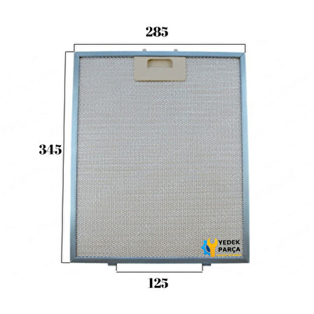 En 285mm Boy 340mm Arka Tırnak Arası 125mm Aspratör Filtresi