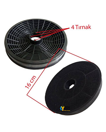 Kumtel Uyumlu Aspiratör Karbon Filtresi 16 CM 4 Tırnaklı