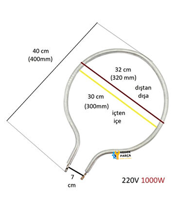 CVS Uyumlu Büyük Davul Fırın Rezistansı 1000 W Ölçülere Dikkat Ediniz