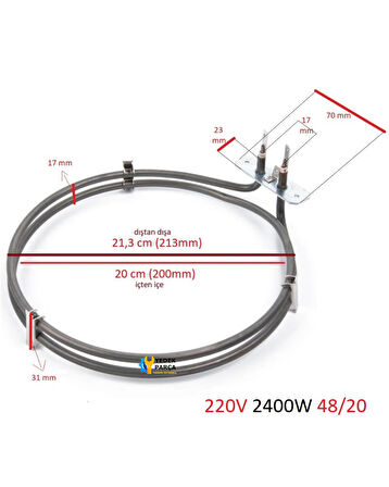 Beko Uyumlu D6643TS Turbo Fırın Rezistansı 462900010 2400 W Ölçülere Dikkat Ediniz