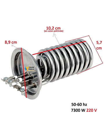 Demirdöküm Uyumlu Elektrikli Şofben Rezistansı 7300 W 220 V Ölçüye Göre Sipariş Veriniz