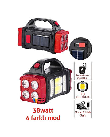 Güneş Enerjili Usb Girişli Powerbank Özellikli 3 Taraflı El Feneri Acil Durum RC-1678