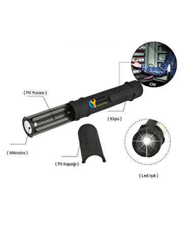 Led El Feneri Pilli Mıknatıslı 3 Fonksiyonlu Süper Ikaz Işığı 170mm Uzunluğunda Acil Durum Feneri