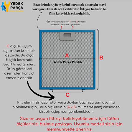 Zanussi : ZHC6244X | 267x305 mm | Aspiratör & Davlumbaz Tel Yağ Filtresi | Model: 4055250429 - 063410455 | 26,7x30,5 cm