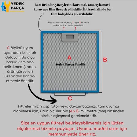 Arçelik: P76EYKV | 273x320 mm | Aspiratör & Davlumbaz Tel Yağ Filtresi | Model: 129730007 | 27,3x32 cm