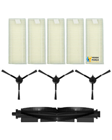 Grundig Uyumlu VCR 6230 Robot Süpürge Ana Fırçası, Hepa Filtre 5 Adet, Yan Fırça 3 Adet