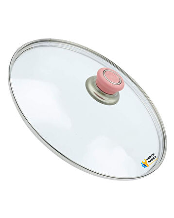 Tencere Sahan Tava Cam Kapağı Kapak 14 cm Pembe Tutma Tepesi