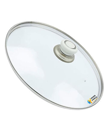 Tencere Sahan Tava Cam Kapağı Kapak 16 cm Beyaz Tutma Tepesi