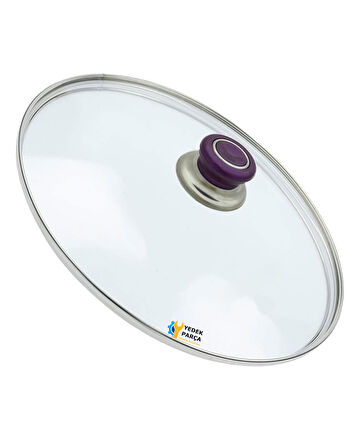 Tencere Sahan Tava Cam Kapağı Kapak 20 cm Mor Tutma Tepesi