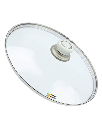 Tencere Sahan Tava Cam Kapağı Kapak 20 cm Beyaz Tutma Tepesi