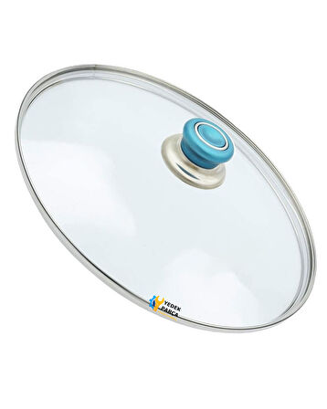 Tencere Sahan Tava Cam Kapağı Kapak 20 cm Turkuaz Tutma Tepesi