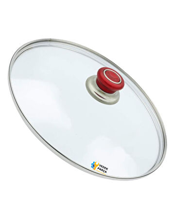 Tencere Sahan Tava Cam Kapağı Kapak 24 cm Kırmızı Tutma Tepesi