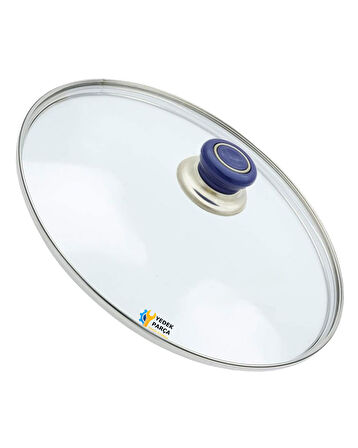 Tencere Sahan Tava Cam Kapağı Kapak 24 cm Lacivert Tutma Tepesi