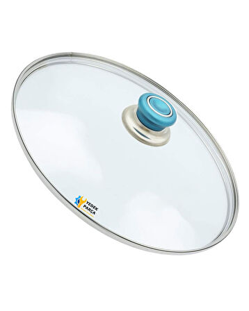 Tencere Sahan Tava Cam Kapağı Kapak 24 cm Turkuaz Tutma Tepesi