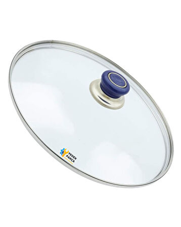 Tencere Sahan Tava Cam Kapağı Kapak 26 cm Lacivert Tutma Tepesi