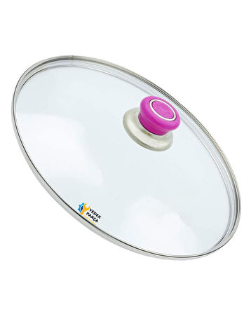 Tencere Sahan Tava Cam Kapağı Kapak 26 cm Fuşya Tutma Tepesi