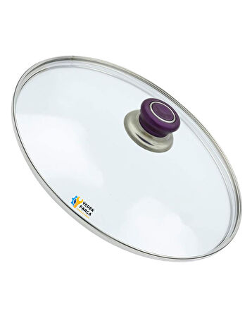 Tencere Sahan Tava Cam Kapağı Kapak 26 cm Mor Tutma Tepesi