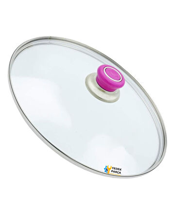 Tencere Sahan Tava Cam Kapağı Kapak 28 cm Fuşya Tutma Tepesi