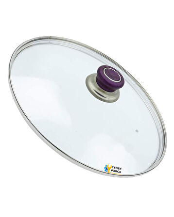 Tencere Sahan Tava Cam Kapağı Kapak 28 cm Mor Tutma Tepesi