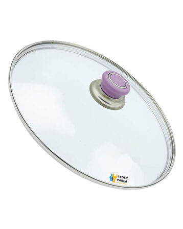 Tencere Sahan Tava Cam Kapağı Kapak 28 cm Lila Tutma Tepesi