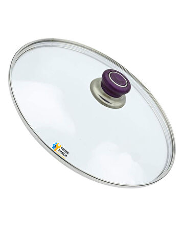 Tencere Sahan Tava Cam Kapağı Kapak 32 cm Mor Tutma Tepesi